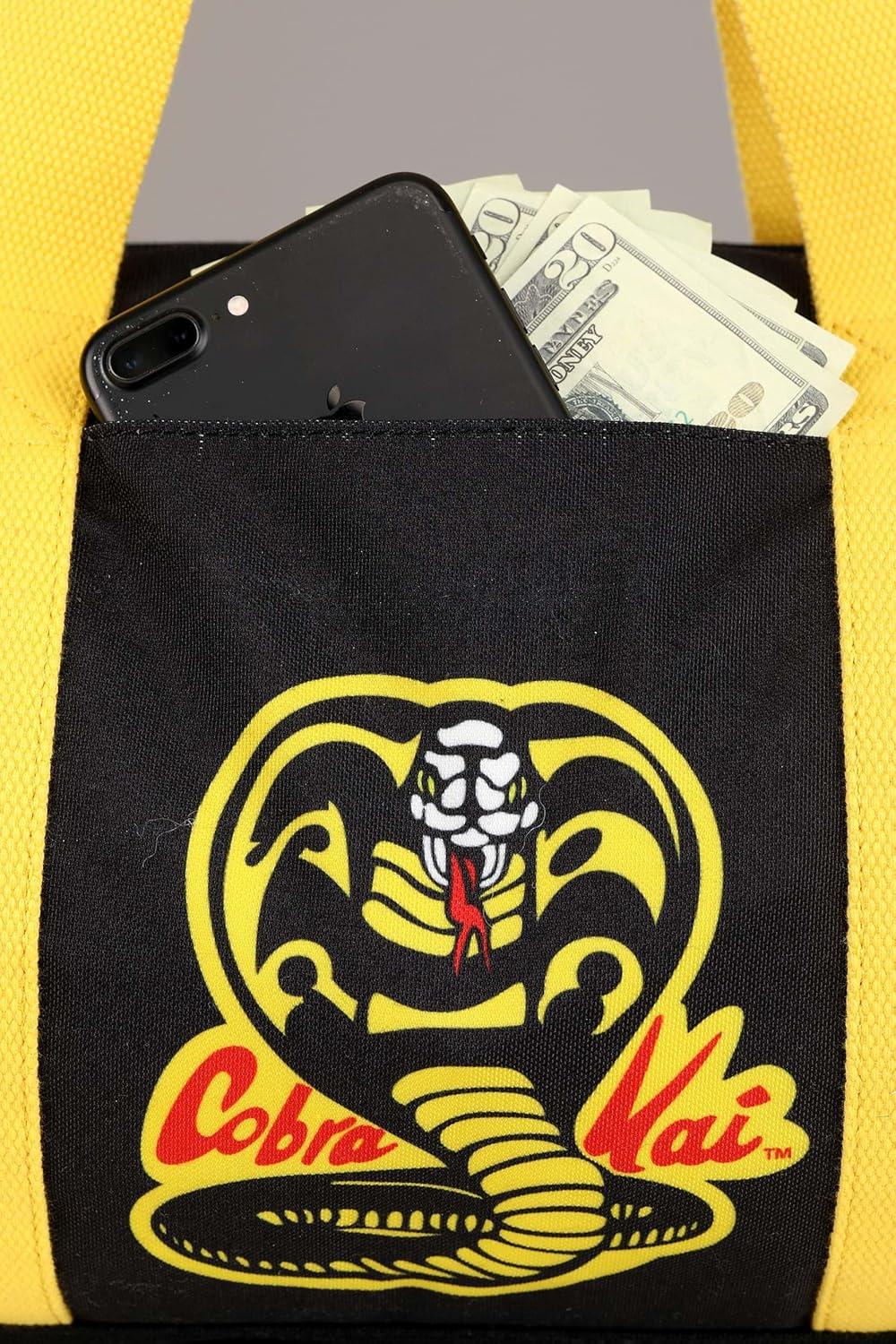imageFun Costumes Authentic Cobra Kai Strike First Strike Hard No Mercy Duffle Bag Karate Combat Training Gym Handbag