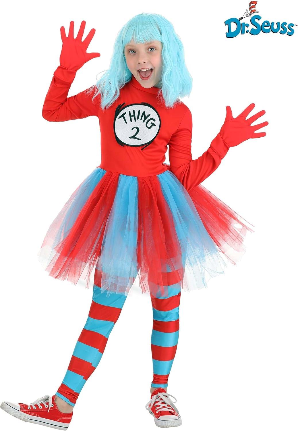 imageGirls Dr Seuss Thing 1 and Thing 2 Halloween Costume Kids Storybook Character DressUp Attire for Parties and Events