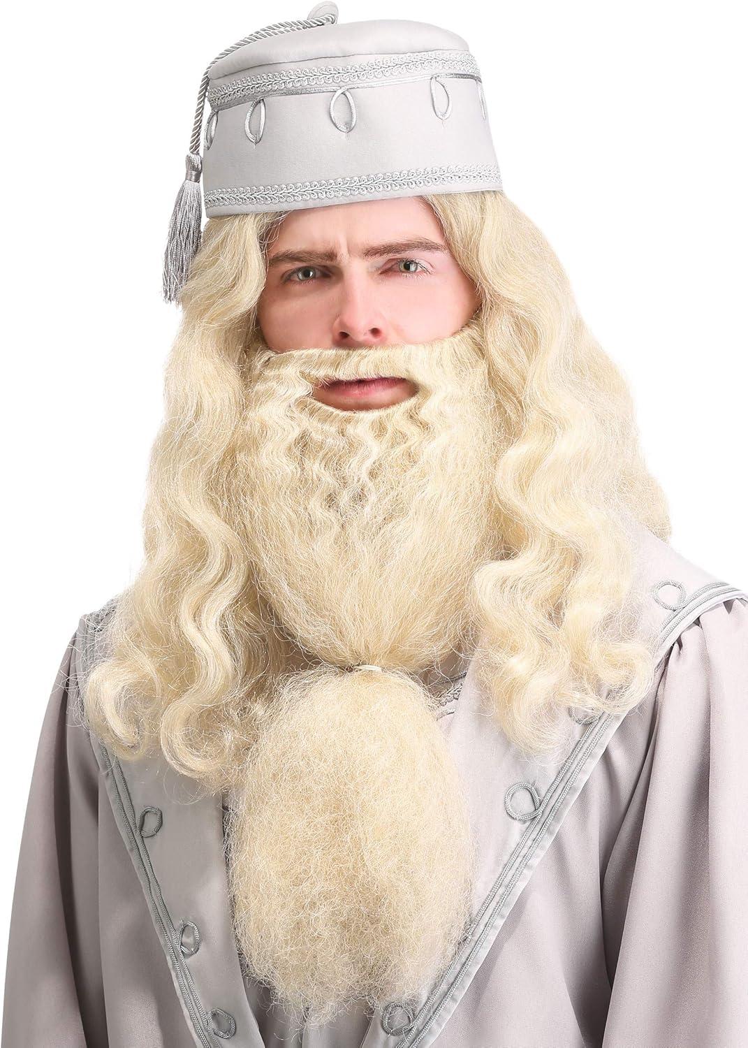 imageHeadmaster Wizard Beard ampamp Wig Costume Set Wizard Movie Character Cosplay Accessory Elderly White Beard ampamp WigBundle W Wig Cap