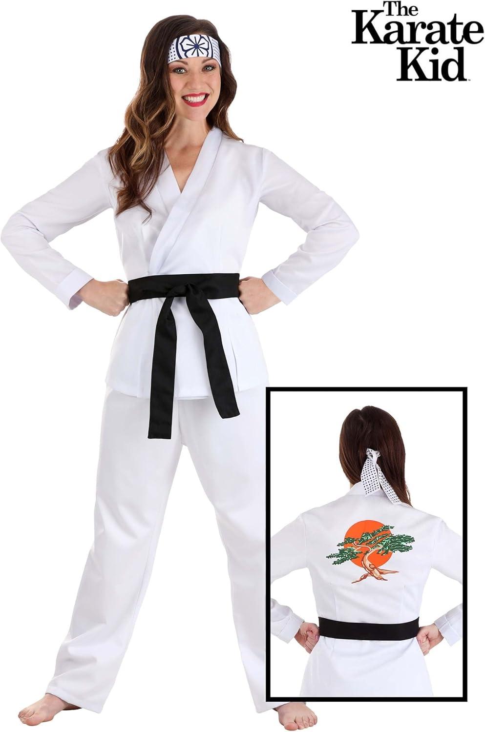 imageKarate Kid Costume for Women DanielSan Martial Arts Outfit for Halloween Tunic Pants Belt ampamp Headband