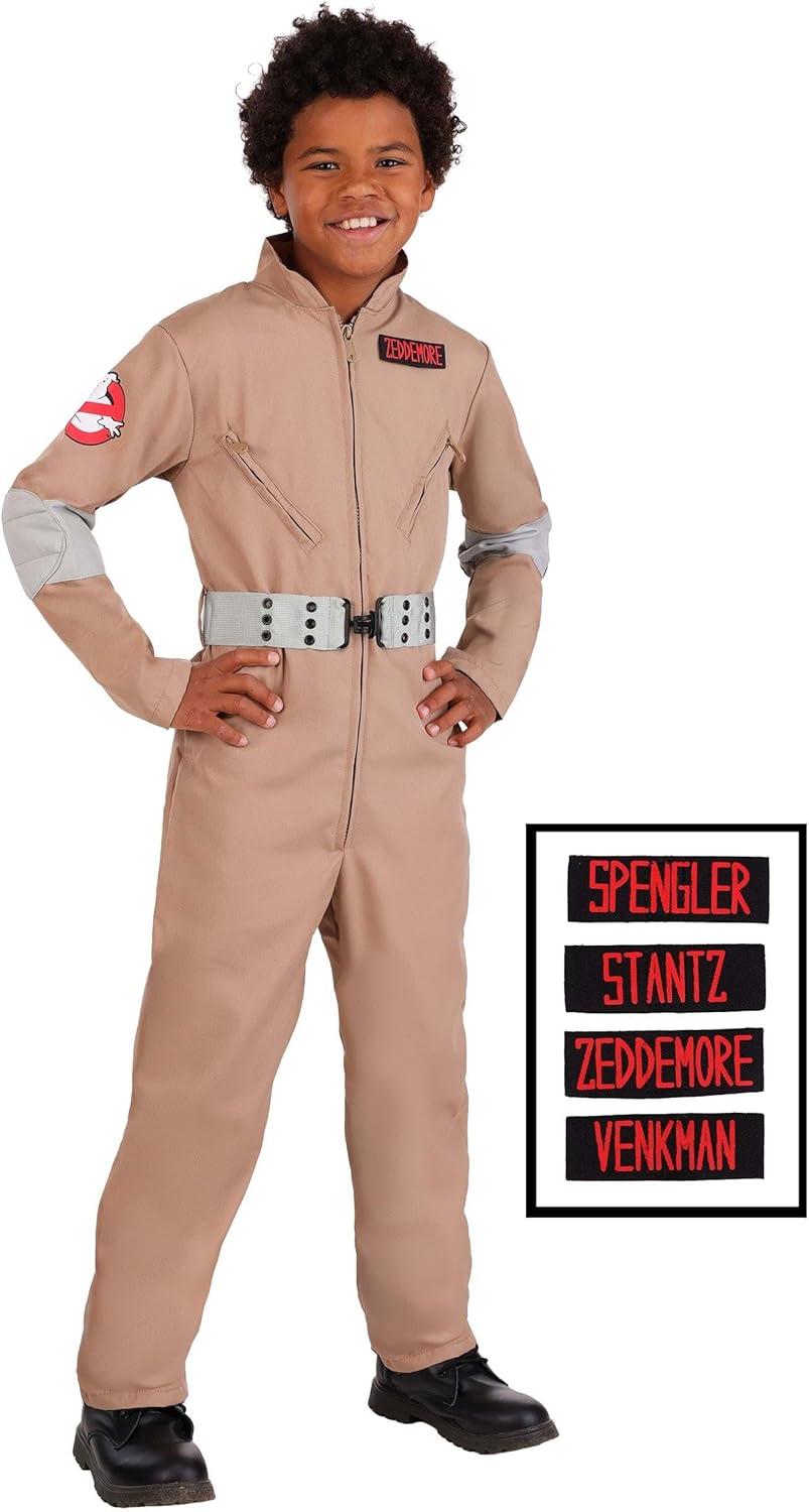 imageKids Ghostbusters Uniform Costume Movie Character Jumpsuit with Name Patches and Belt for Halloween