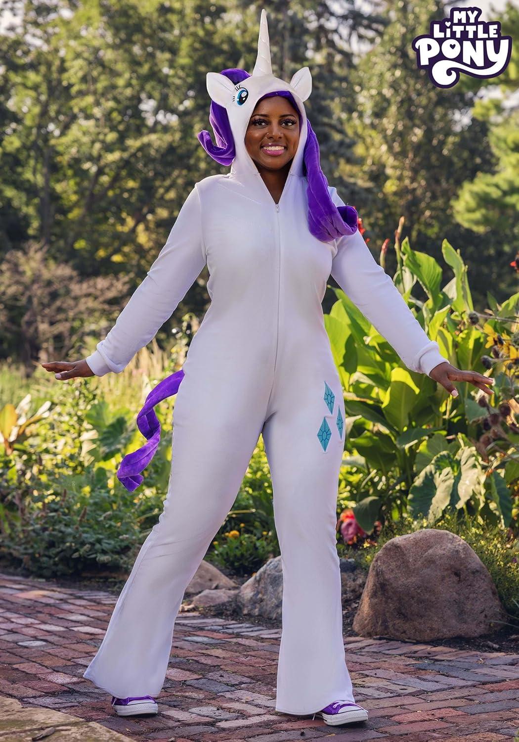 imageMy Little Pony Rarity Costume for Adults Hooded Jumpsuit with Stuffed Tail and Mane