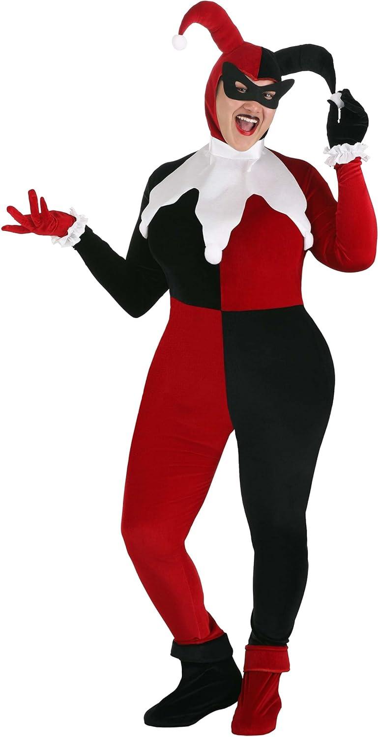 imagePlus Size Womens Harley Quinn Costume with Jumpsuit Mask Hood Gloves and Shoe Covers Officially Licensed
