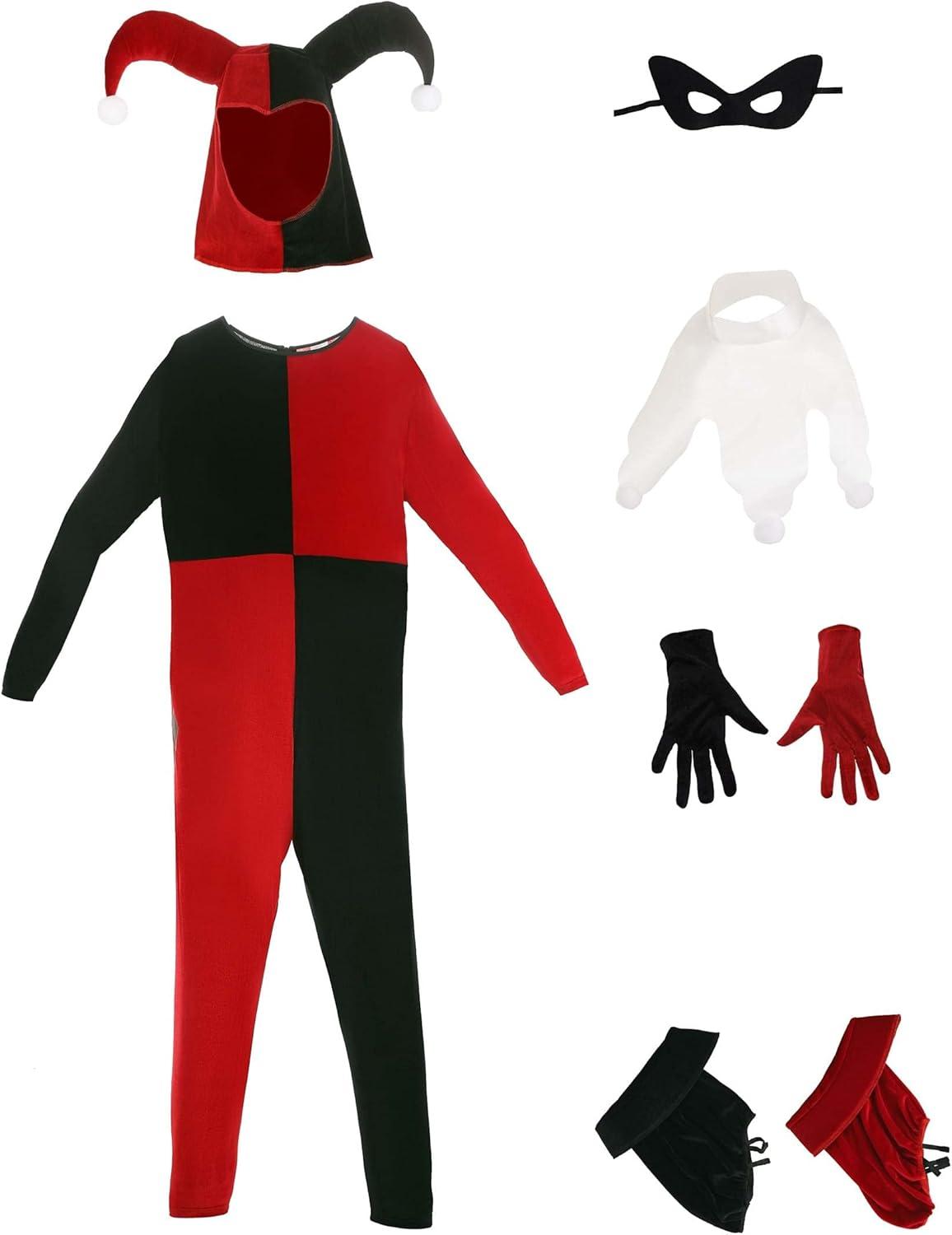 imagePlus Size Womens Harley Quinn Costume with Jumpsuit Mask Hood Gloves and Shoe Covers Officially Licensed