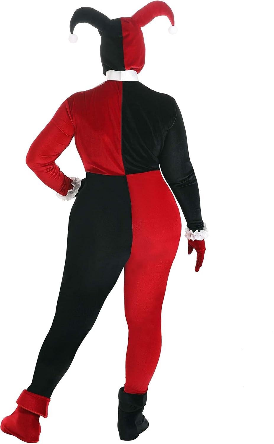 imagePlus Size Womens Harley Quinn Costume with Jumpsuit Mask Hood Gloves and Shoe Covers Officially Licensed