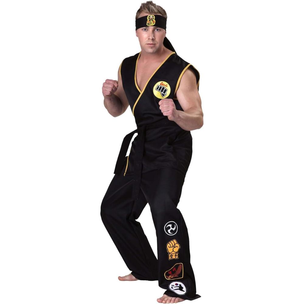 imageAdult Cobra Kai Costume Mens Official Karate Kid Sleeveless Black Gi Uniform Halloween Outfit Medium Bundle