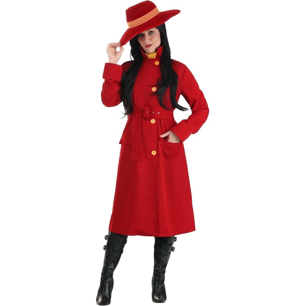 imageAuthentic Carmen Sandiego Costume for Women with Coat Belt Scarf Hat and Pair of GlovesRed