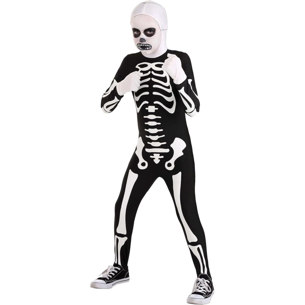 imageAuthentic Karate Kid Skeleton Suit Kids Jumpsuit Costume With Printed Bones Hood and Gloves Halloween Outfit