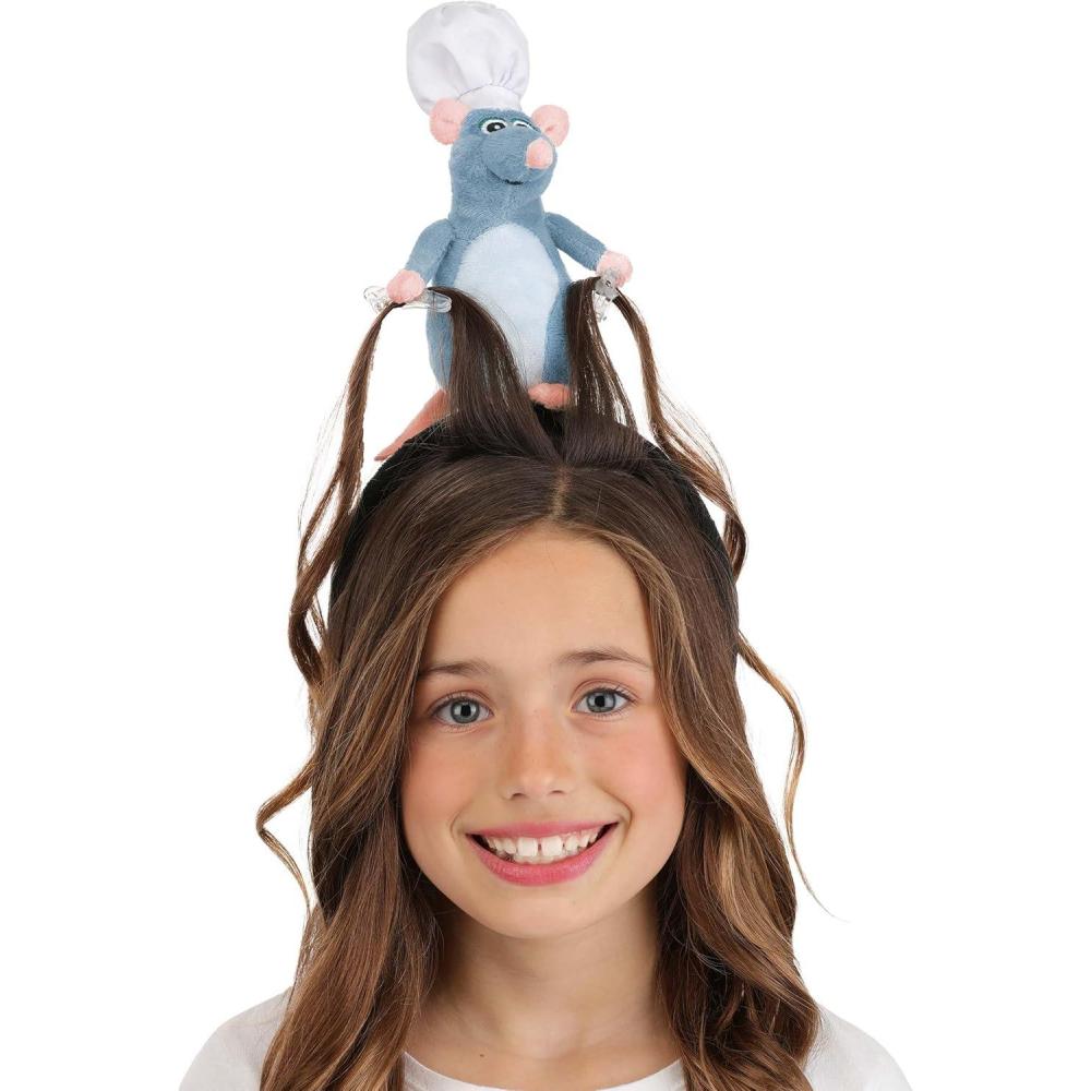 imageDisney Pixar Ratatouille Remy Costume Headband Mouse with Chef Hat and Hair Clips for Halloween Dress Up
