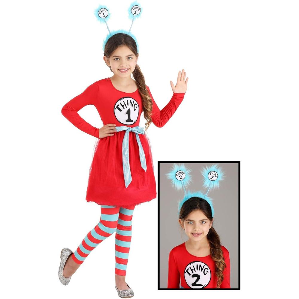imageDr Seuss Thing 1 ampamp Thing 2 Costume for Girls  Dress Leggings Waist Sash Headband ampamp Interchangeable Numbers