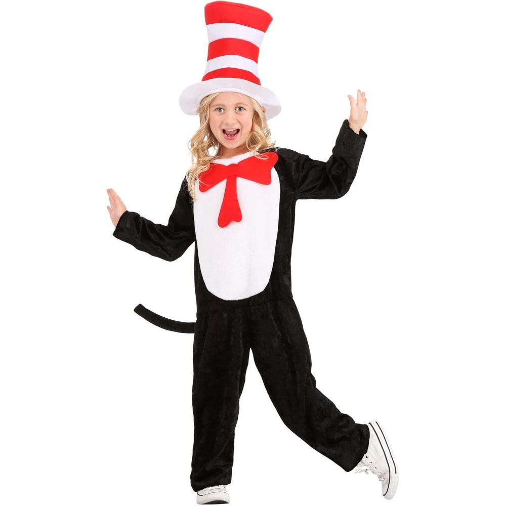 imageDr Seuss the Cat in the Hat Costume for Kids  Polyester Velvet Jumpsuit Felt Top Hat ampamp Tail
