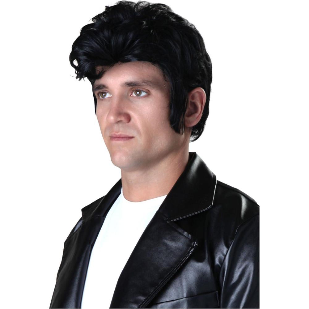 imageFun Costumes Grease Movie Hair Danny Zuko Wig with Sideburns  50s Greaser Black Wig for Men  Adult Movie Character WigsModern