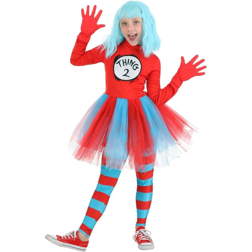 imageGirls Dr Seuss Thing 1 and Thing 2 Halloween Costume  Kids Storybook Character DressUp Attire for Parties and Events