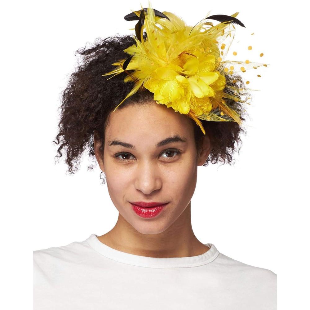 imageHMS womens Yellow Trim Sunburst Fascinator Costume Accessories Yellow One Size US
