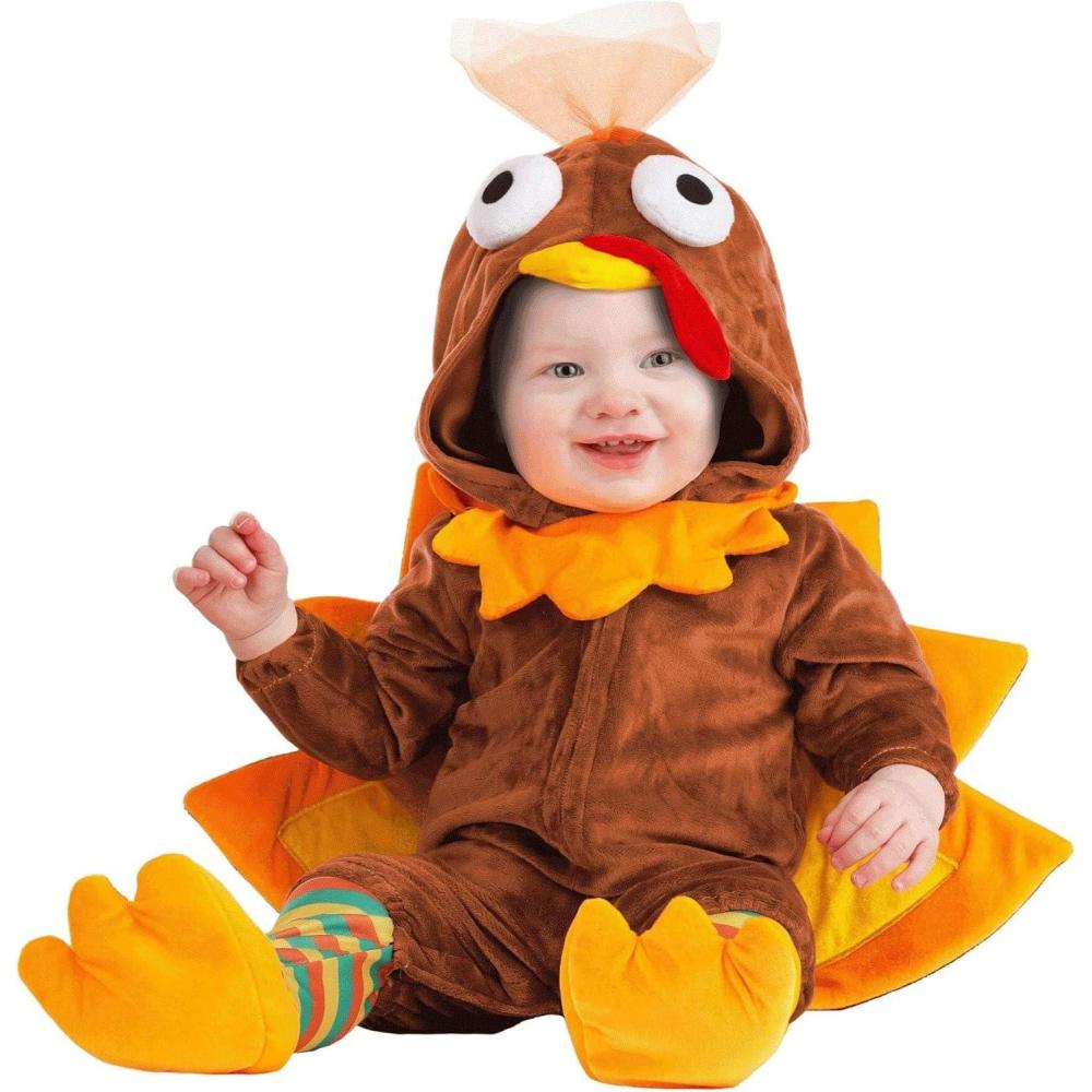 imageInfant Little Turkey Costume  Baby Bird Hooded Jumpsuit and Leggings with Attached Shoe Covers for Fall Photos