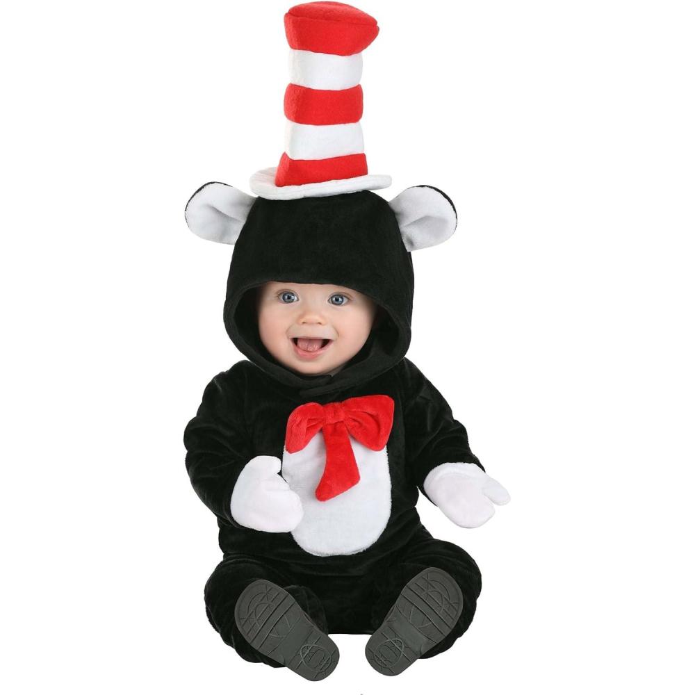 imageInfant The Cat in the Hat Costume  Velour Jumpsuit with Hood Attached Hat and Stuffed Tail