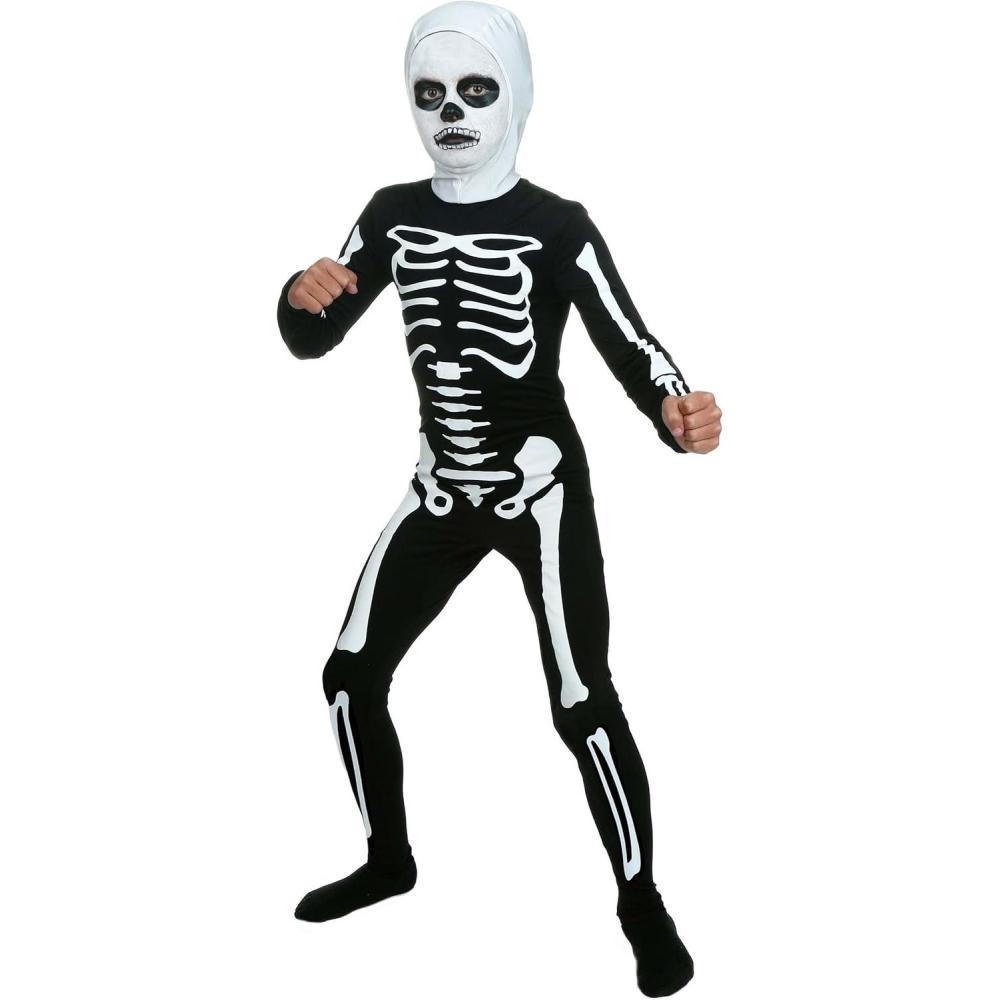 imageKids Karate Skeleton Bodysuit Spooky Bones Halloween Costume Black and White Bony JumpsuitCostume