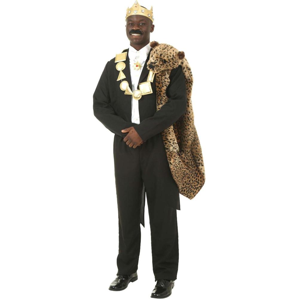 imagePrince Akeem Coming To America Costume For Men  Movie Outfit With Cutaway Tailcoat Jacket Faux Leopard Shawl