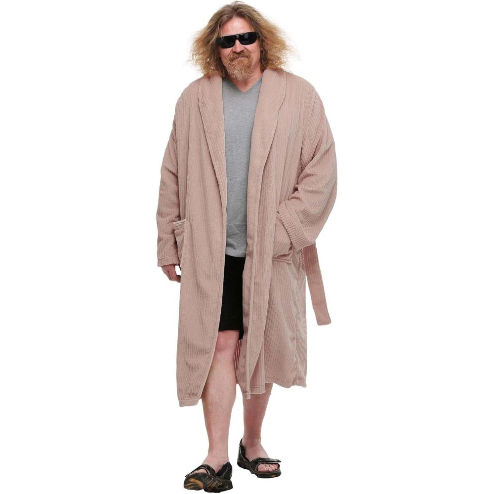 imageThe Big Lebowski Adult The Dude Costume Mens Tan Full Length Bathrobe Halloween Outfit with Pockets