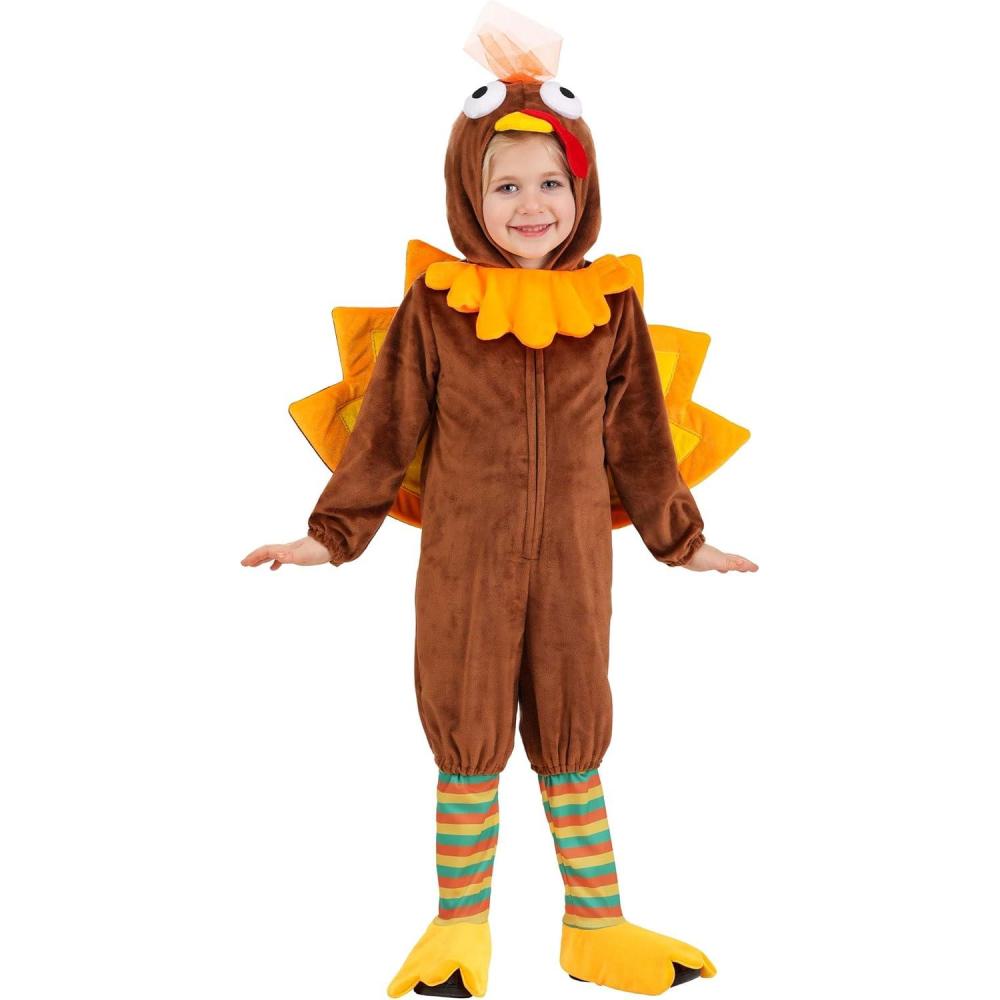 imageToddler Little Turkey Costume for Boys and Girls  Kids Bird Hooded Jumpsuit Leggings with Attached Shoe Covers