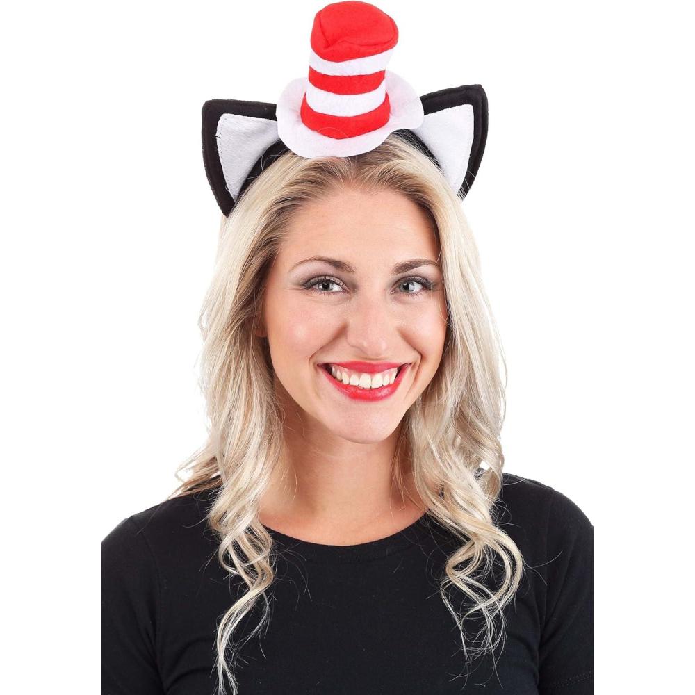 imageelope Fun Costumes Dr Seuss Cat in The Hat Costume Ears Headband with Stovepipe Hat Standard  Red