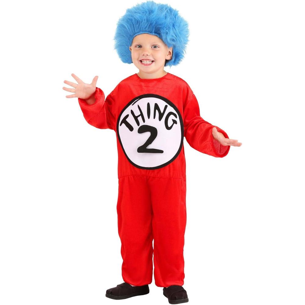 imageelope Toddler Thing 1 ampamp Thing 2 Costume  Jumpsuit Numerals and Wig Officially Licensed
