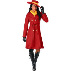 Adult Carmen Sandiego Outfit Womens, Iconic Red Trench Coat Halloween Costume(Iconic Trench Coat Halloween Costume)