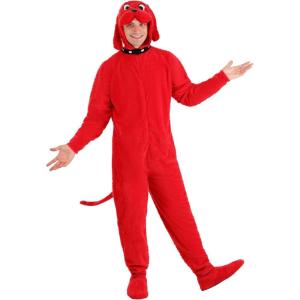 Adult Clifford the Big Red Dog Costume – Plush Jumpsuit with Hood and Shoe Covers