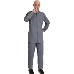 Adult Dr. Evil Costume | Men’s Deluxe Gray Suit with Mandarin Collar Jacket and Pants | Iconic Villain Outfit(Evil Man Suit Outfit – Gray)