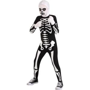Authentic Karate Kid Skeleton Suit | Kids Jumpsuit Costume With Printed Bones, Hood and Gloves | Halloween Outfit
