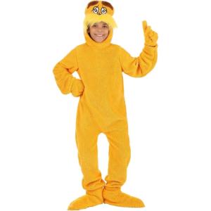 Child Dr. Seuss The Lorax Costume – Deluxe Jumpsuit with Plush Hood, Hand Covers, and Foot Covers, Microfiber Fleece