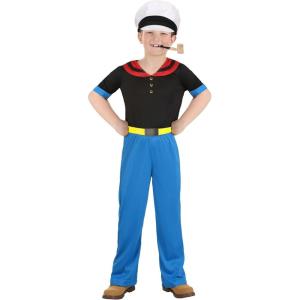 Deluxe Popeye Costume For Kids, Child Sailor Man Outfit With Shirt, Pants, Belt, Pair Of Sleeve Extensions, Hat, And Pipe