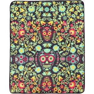 Fun Costumes Colorful Floral Sugar Skull Halloween Fleece Microfiber Throw Blanket 60″ x 48″ | Soft Comfy Spooky Home Decor ST(Standard)