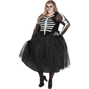 Fun Costumes Plus Size Women’s Skeleton Dress Costume with Gloves and Glittered Skirt(Costume)