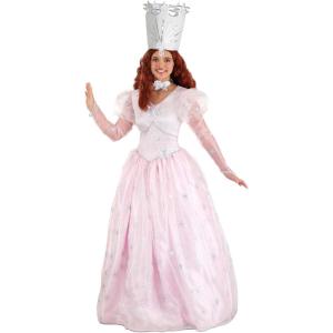 Good Glinda Women’s Costume Dress with Bodice, Silver Trim, and Glittery Stars