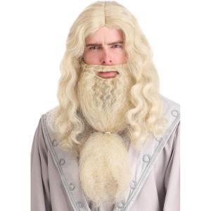 Headmaster Wizard Beard & Wig Costume Set | Wizard Movie Character Cosplay Accessory | Elderly White Beard & Wig(Bundle W/ Wig Cap)