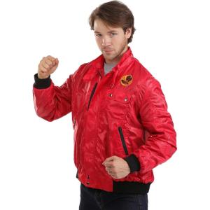 Karate Kid Cobra Kai Adult Men’s Jacket, Authentic Halloween Costume with Embroidered Patch Logo(Karate Kid Cobra – Red)