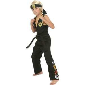 Kids Black Cobra Kai Costume Boys, Sleeveless Karate Gi Uniform Halloween Outfit