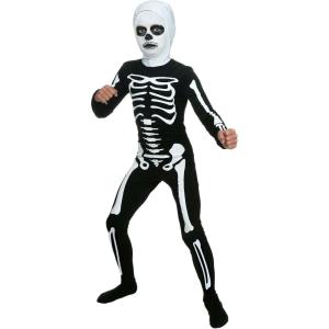Kids Karate Skeleton Bodysuit, Spooky Bones Halloween Costume, Black and White Bony Jumpsuit(Costume)