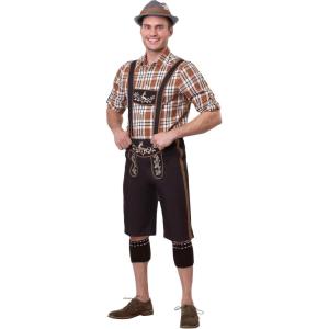 Men’s Oktoberfest Stud Costume, Brown Lederhosen Beer Festival Outfit, Bavarian Dress Up with Hat