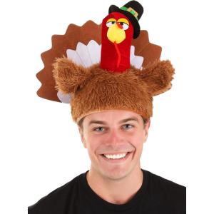 Turkey Gobbler Plush Costume Hat for Adults – Wearable Hat with Secret Pocket and Size Adjuster