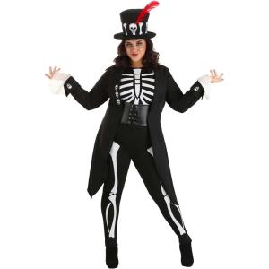 Women s Voodoo Skeleton Plus Size Halloween Costume – Jumpsuit, Corset, Briefs, Jacket & Hat