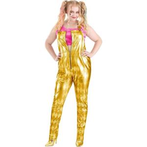 Women’s Plus Size Harley Quinn Costume, Gold Overalls Harlequin Outfit for Heroes & Villains Cosplay & Halloween