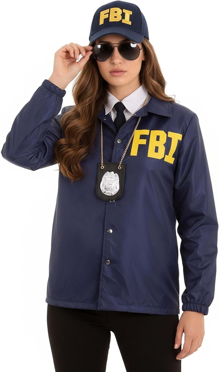 imageFun Costumes Mens FBI Agent Costume Federal Beaureau Of Investigation Halloween Outfit Windbreaker Officer Jacket And HatCostume
