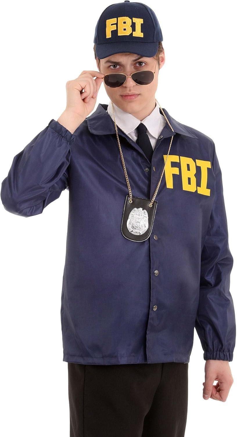 imageFun Costumes Mens FBI Agent Costume Federal Beaureau Of Investigation Halloween Outfit Windbreaker Officer Jacket And HatCostume