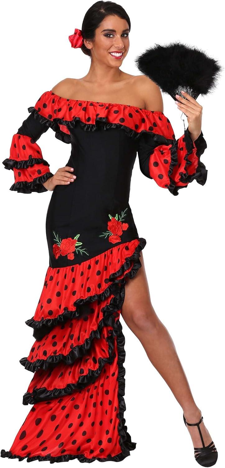 imageFun Costumes Womens Spanish Senorita Costume Red and Black Spanish Dancer Dress Spain Celebration Dress Halloween OutfitSpain Celebration Dress Halloween Outfit