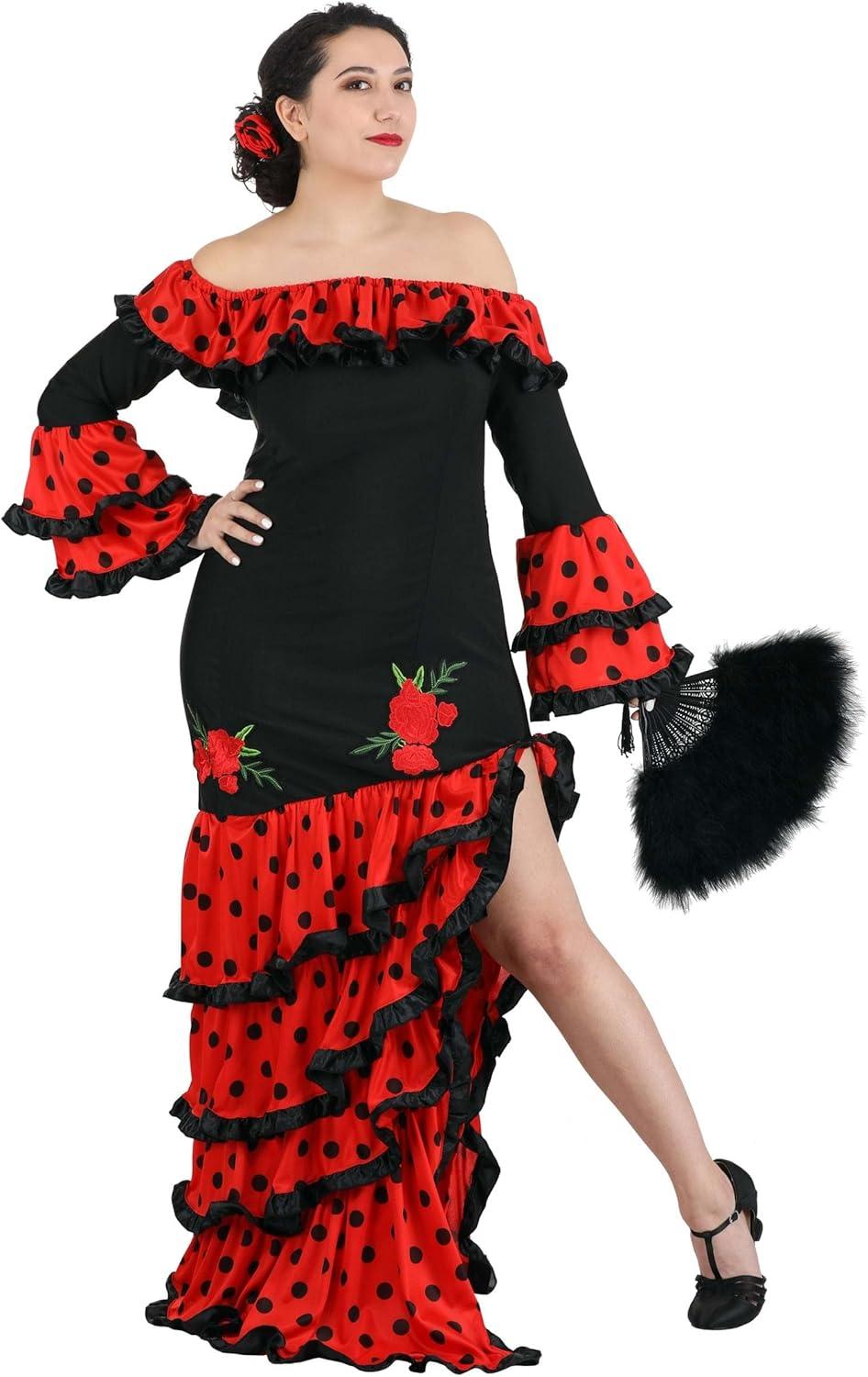 imageFun Costumes Womens Spanish Senorita Costume Red and Black Spanish Dancer Dress Spain Celebration Dress Halloween OutfitSpain Celebration Dress Halloween Outfit