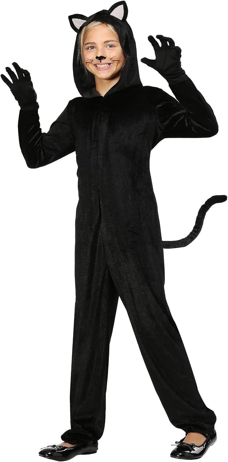 imageGirls Black Cat Halloween Costume Kids Kitty Cat Hooded Jumpsuit Animal Costume for TrickorTreating and DressUpCostume