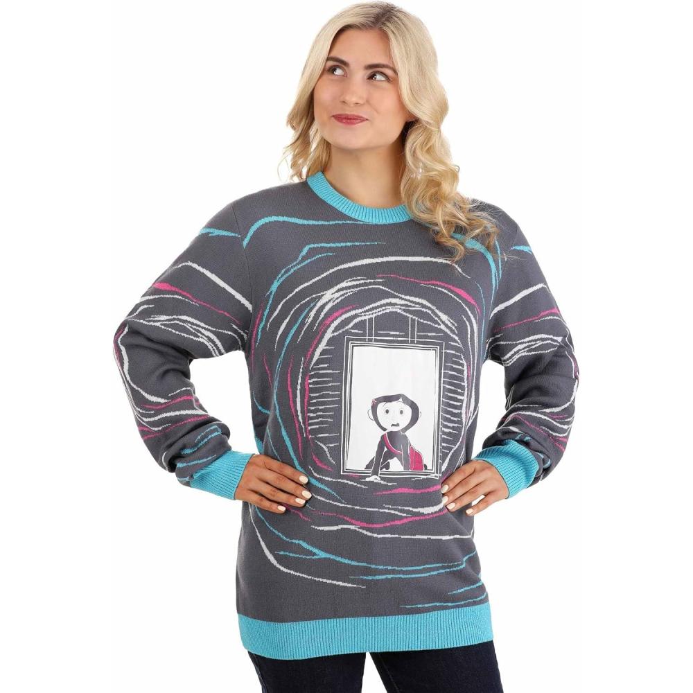 imageCoraline Secret Door Ugly Sweater Costume Soft ampamp Warm Long Sleeve Crewneck Sweatshirt Coraline Apparel CosplayMulticolor