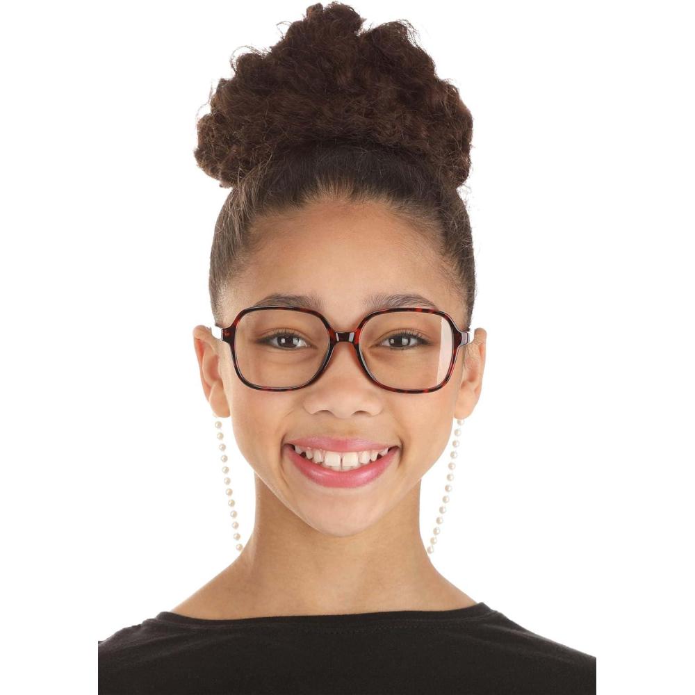 imageFun Costumes Antidrop Prop Reading Glasses for Kids  Tortoiseshell Frames with Faux Pearl Neck Strap Clear Lenses